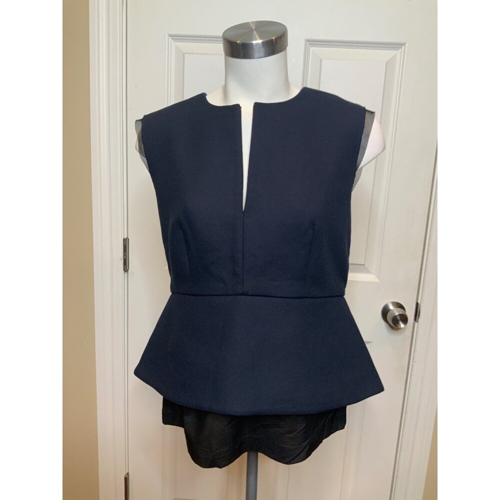Diane Von Furstenberg Navy Blue Sleeveless Peplum Delian Top, Size 10